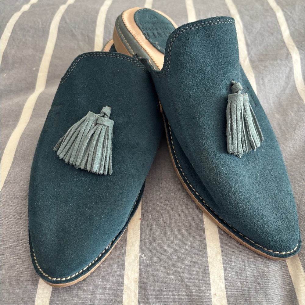A Spring fashion statement! Softest teal suede tassel slides size 40 Never worn!